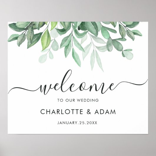 Eucalyptus groene bladermariage welkomstbord poster (Voorkant)