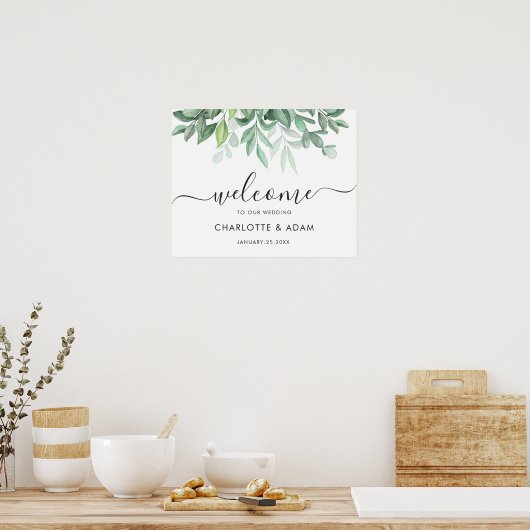Eucalyptus groene bladermerkteken voor trouwfeest poster (Keuken)