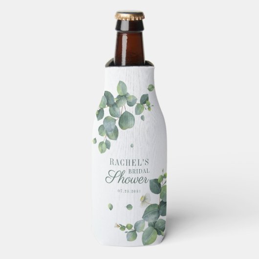 Eucalyptus Groene Bladwijze Script Bruidsdouche Flesjeskoeler (Fles Voorkant)