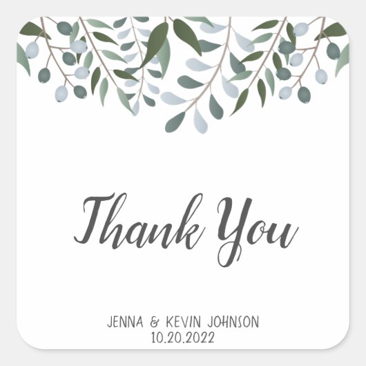 Eucalyptus Groene Bloemen Bedankt Vierkante Sticker (Voorkant)