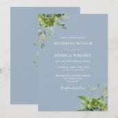 Eucalyptus Groene Bloemen Stof Blauw Monogram Trou Kaart (Voorkant / Achterkant)