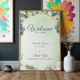 Eucalyptus Groene Bloemen Welkom op Onze Bruiloft Poster