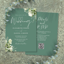 Eucalyptus groene bloemencode QR uitnodiging Trouw