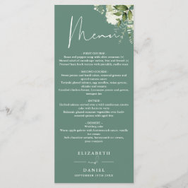 Eucalyptus groene bloemige monogram huwelijksdiner menu