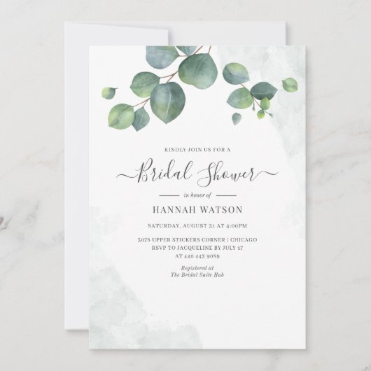 Eucalyptus Groene Bloemstuk Bruidsdouche Kaart (Voorkant)
