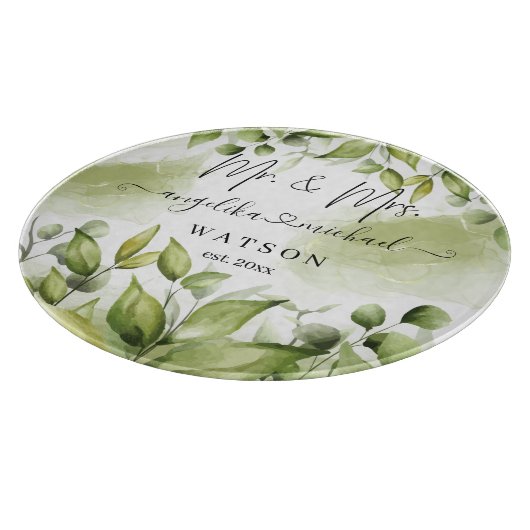 Eucalyptus Groene Blush Moderne Trendy Script Snijplank (Hoek)