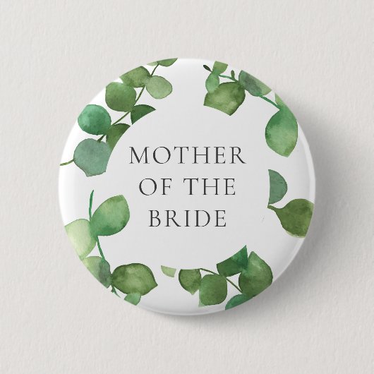 Eucalyptus Groene Boho Bloemige Trouwnaam Ronde Button 5,7 Cm (Voorkant)