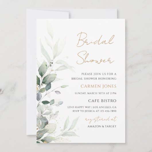 Eucalyptus Groene Boho Bruiloftsborrel Kaart (Voorkant)