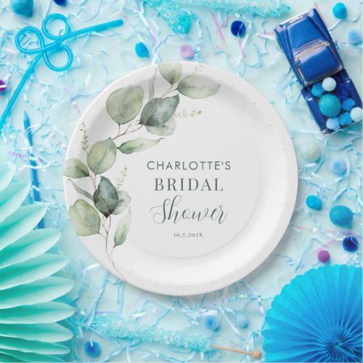 Eucalyptus Groene Botanische Bruidsdouche Papieren Bordje (Feest)