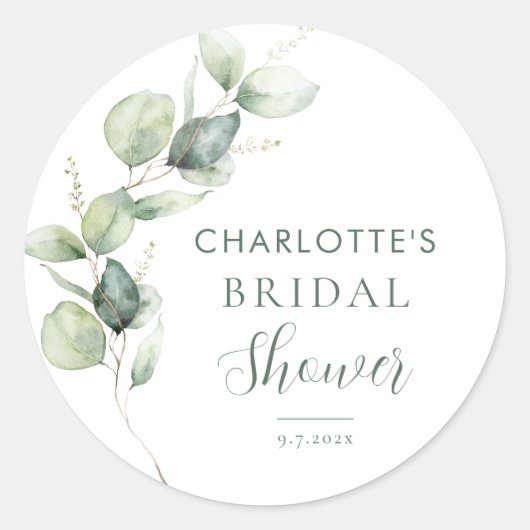 Eucalyptus Groene Botanische Bruiloftsborrel Ronde Sticker (Voorkant)