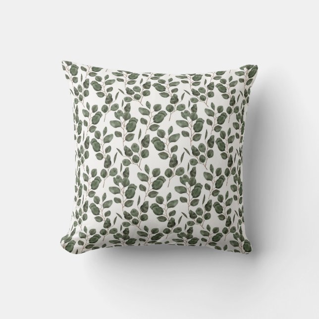 Eucalyptus Groene Botanische Groene Witte Trendy  Kussen (Voorkant)