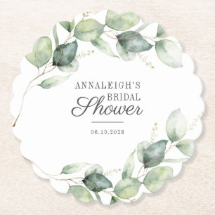Eucalyptus Groene Botanische Script Bruidsdouche Kartonnen Onderzetters