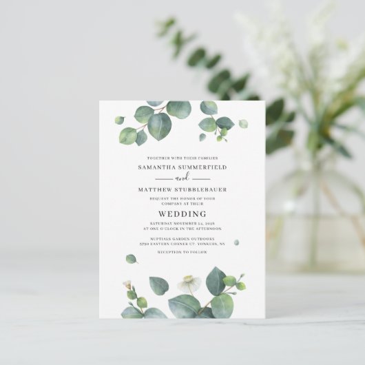 Eucalyptus Groene Botanische Trouwdag Uitnodiging Briefkaart (Staand voorkant)