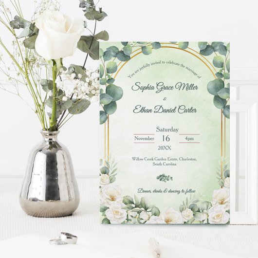 Eucalyptus groene botanische trouwuitnodiging kaart