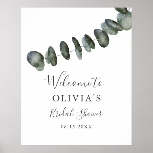 Eucalyptus groene bruidsdouche welkomstbord poster (Voorkant)