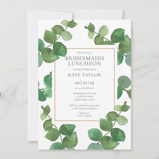 Eucalyptus Groene Bruidsmeisjes Luncheon Kaart (Voorkant)