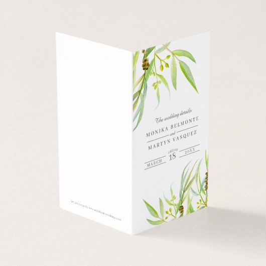 Eucalyptus groene bruiloft details schema kaart (Buitenkant)