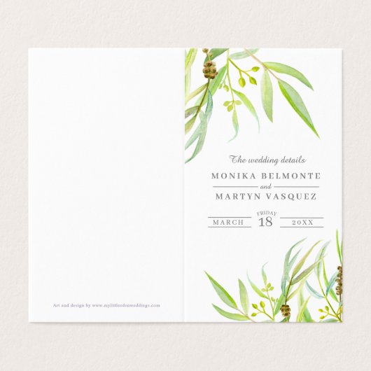 Eucalyptus groene bruiloft details schema kaart (Buitenkant ongevouwen)