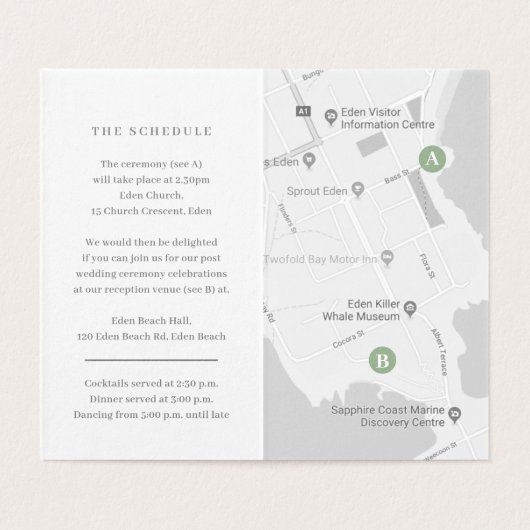 Eucalyptus groene bruiloft details schema kaart (Binnenkant ongevouwen)