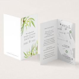 Eucalyptus groene bruiloft details schema kaart