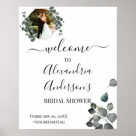 Eucalyptus groene bruiloftsontvangstbord poster (Voorkant)