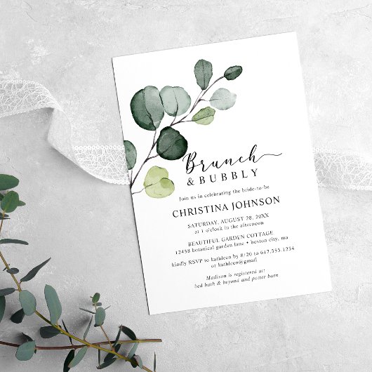 Eucalyptus Groene Brunch Bruisende Bruidsuitnodigi Kaart
