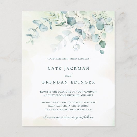 Eucalyptus Groene Budget Huwelijksuitnodiging (Voorkant)