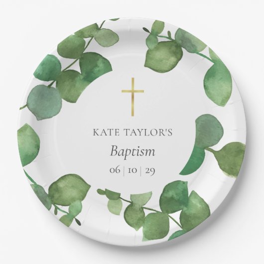 Eucalyptus groene doop Christening Papieren Bordje (Voorkant)