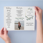 Eucalyptus Groene Drie-Voudige Trouwprogramma Foto Flyer (Hand)