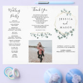 Eucalyptus Groene Drie-Voudige Trouwprogramma Foto Flyer (Enkel)