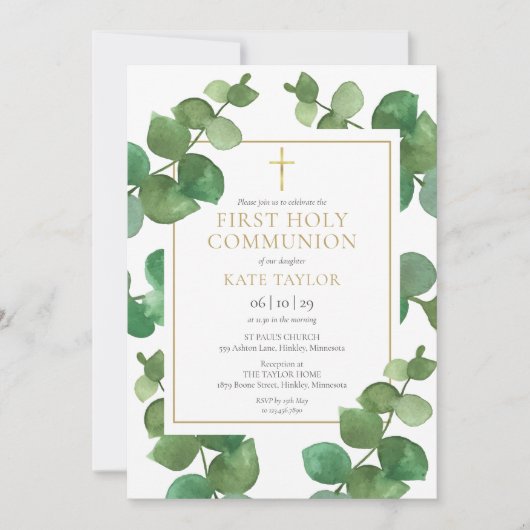 Eucalyptus Groene Eerste Heilige Communie Kaart (Voorkant)