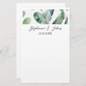 Eucalyptus Groene Elegante Eenvoudige Rustieke Bru Briefpapier (Voorkant / Achterkant)