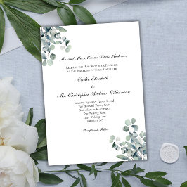 Eucalyptus Groene Elegante Formele Bruiloftstekst Kaart
