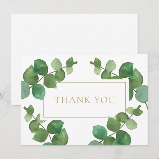 Eucalyptus Groene Elegante Gouden Geometrisch Bedankkaart (Voorkant / Achterkant)