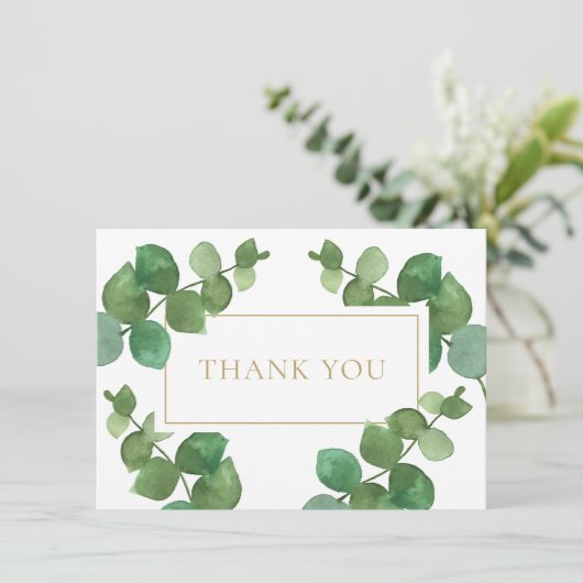 Eucalyptus Groene Elegante Gouden Geometrisch Bedankkaart (Staand voorkant)