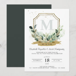 Eucalyptus Groene Elegante Gouden Kuif Bruiloft Kaart