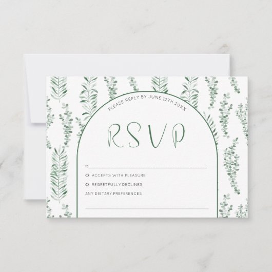Eucalyptus Groene Elegante Trouwdag RSVP Kaartje (Voorkant)