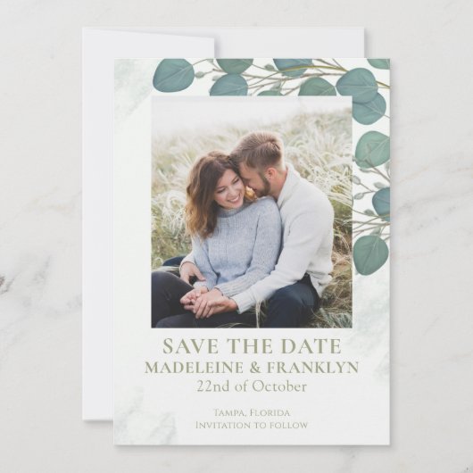 Eucalyptus Groene Elegante Waterverf Bladeren Invi Kaart (Voorkant)