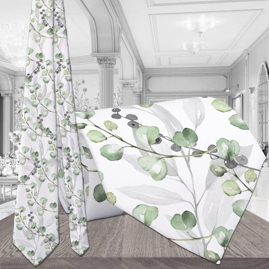 Eucalyptus Groene Elegante Waterverf Trouw Stropdas