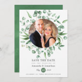 Eucalyptus Groene Foto Bruiloft Save The Date (Voorkant / Achterkant)