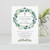 Eucalyptus Groene Gebladerte Krans Doopfeest Kaart (Staand voorkant)