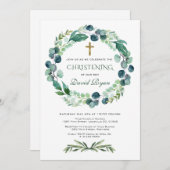Eucalyptus Groene Gebladerte Krans Doopfeest Kaart (Voorkant / Achterkant)