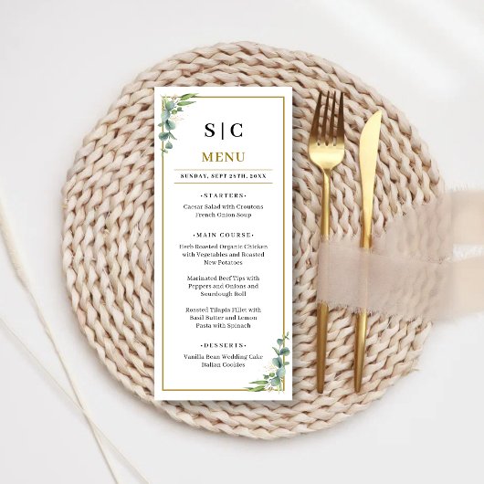 Eucalyptus Groene Geometrische Bloemige Bruiloft Menu