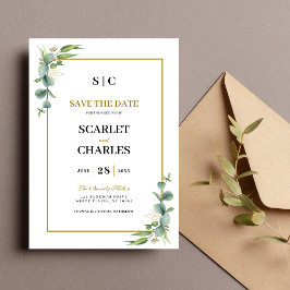 Eucalyptus Groene Geometrische Bloemige Trouwdag Save The Date