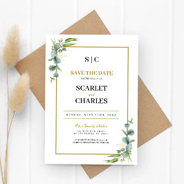 Eucalyptus Groene Geometrische Bloemige Trouwdag Save The Date