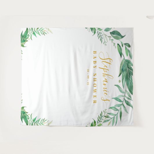 Eucalyptus Groene Goud Baby Shower Achtergrond Wandkleed (Voorkant (horizontaal))