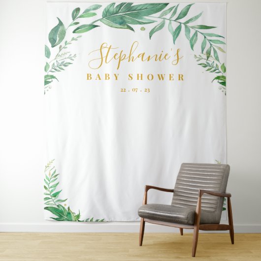 Eucalyptus Groene Goud Baby Shower Achtergrond Wandkleed (In situ)