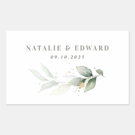 Eucalyptus groene goudbruidebruidebruin rechthoekige sticker (Voorkant)