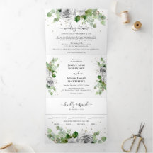 Eucalyptus Groene & Gouden Klassieke Trouwdrie-Vou