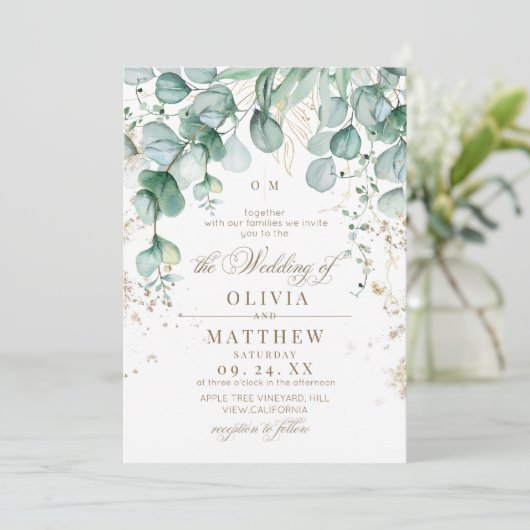 Eucalyptus Groene Huwelijk Kaart (Staand voorkant)